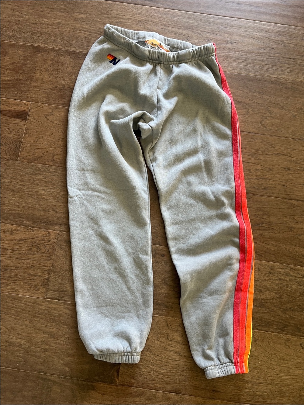 Aviator Nation Grey Sweatpants with Red-Orange neon Side Stripes
